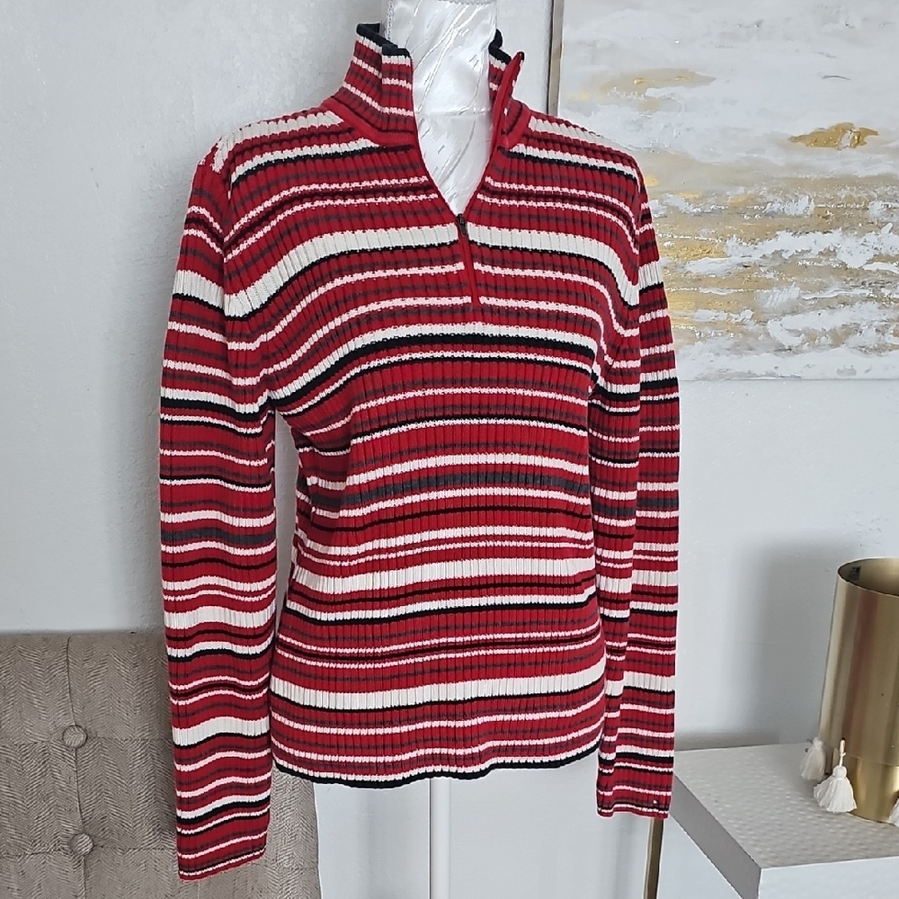 Tommy Hilfiger Red and Black Striped Knit
